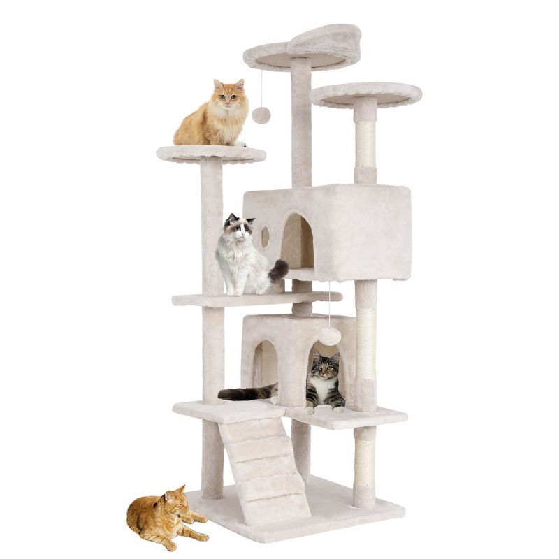 Beige 54" Multi-Level Cat Tree Tower with Sisal Posts