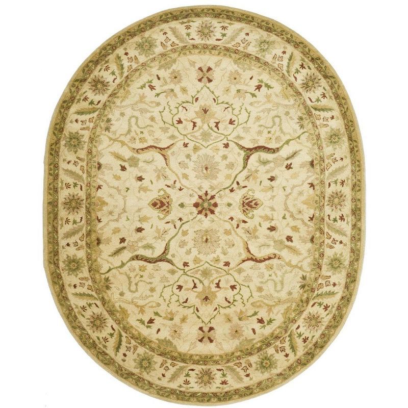 Elegant Ivory Oval Hand-Tufted Wool Area Rug, 7'6" x 9'6"