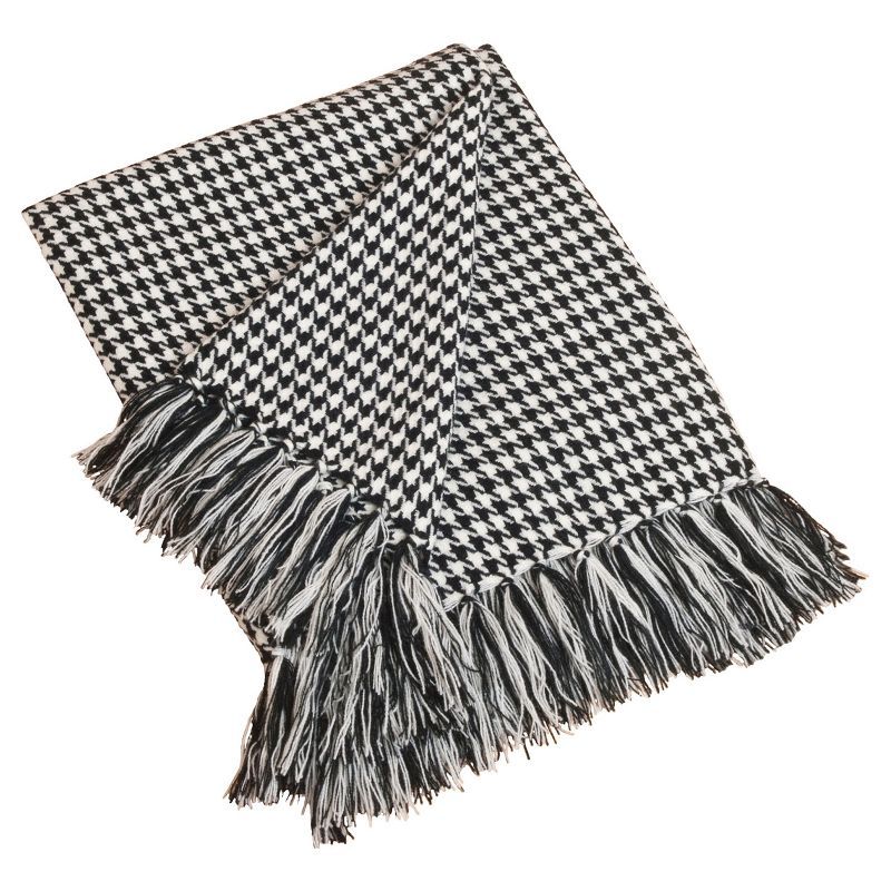 Black and White Houndstooth Reversible Throw with Fringe