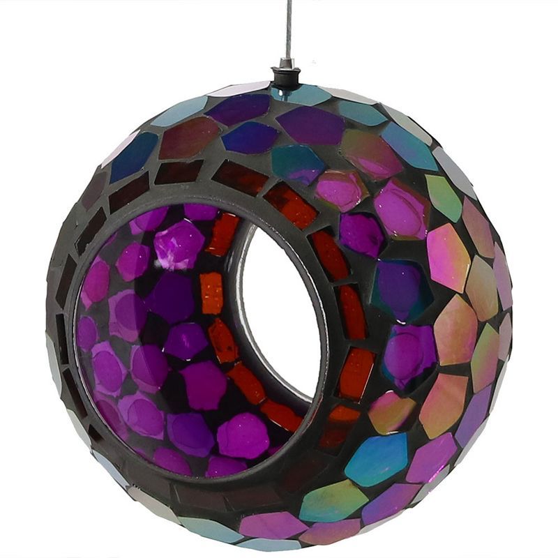 Iridescent Purple Mosaic Glass Hanging Bird Feeder, 6-Inch