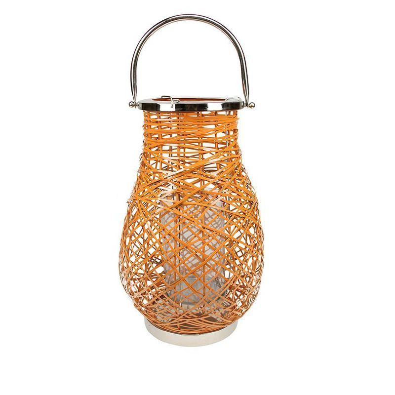 Orange Woven Iron and Glass Hurricane Candle Lantern