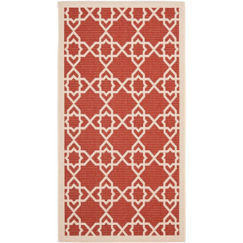 Red and Beige Geometric Indoor/Outdoor Synthetic Area Rug