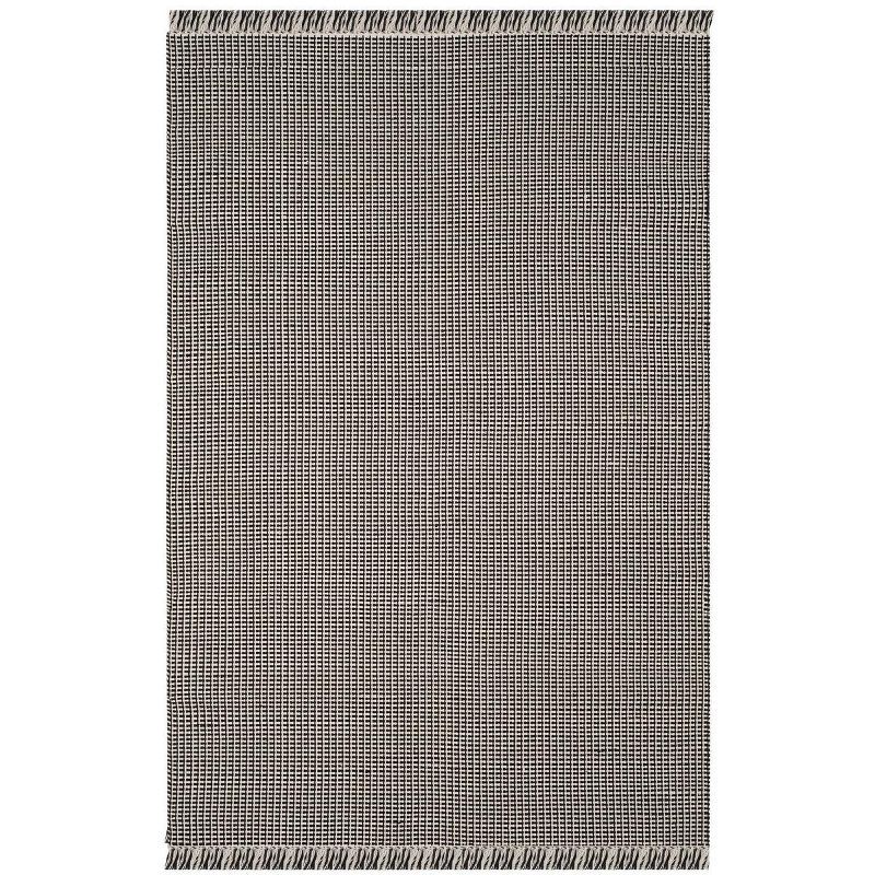 Coastal Charm Ivory & Black Cotton 6' x 9' Flat-Weave Rug