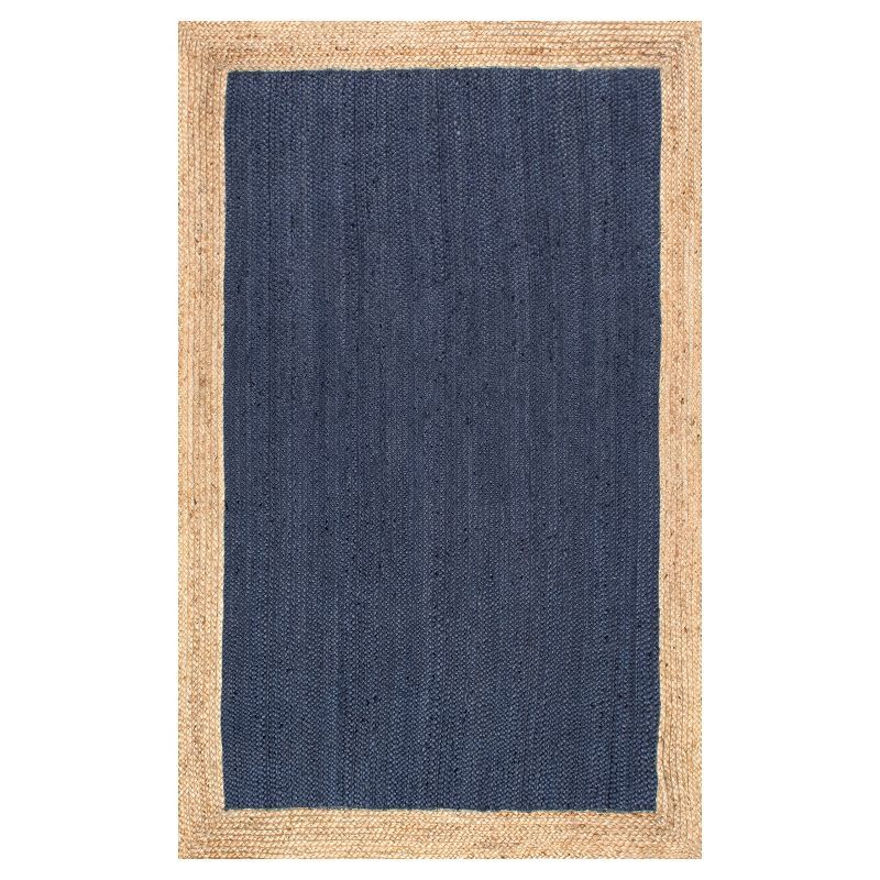 Braided Blue Jute Handmade Rectangular Easy-Care Rug