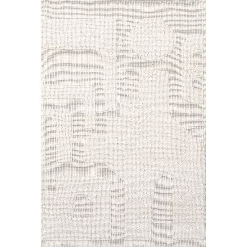 Ivory Geometric Flat Woven Wool 4' x 6' Area Rug