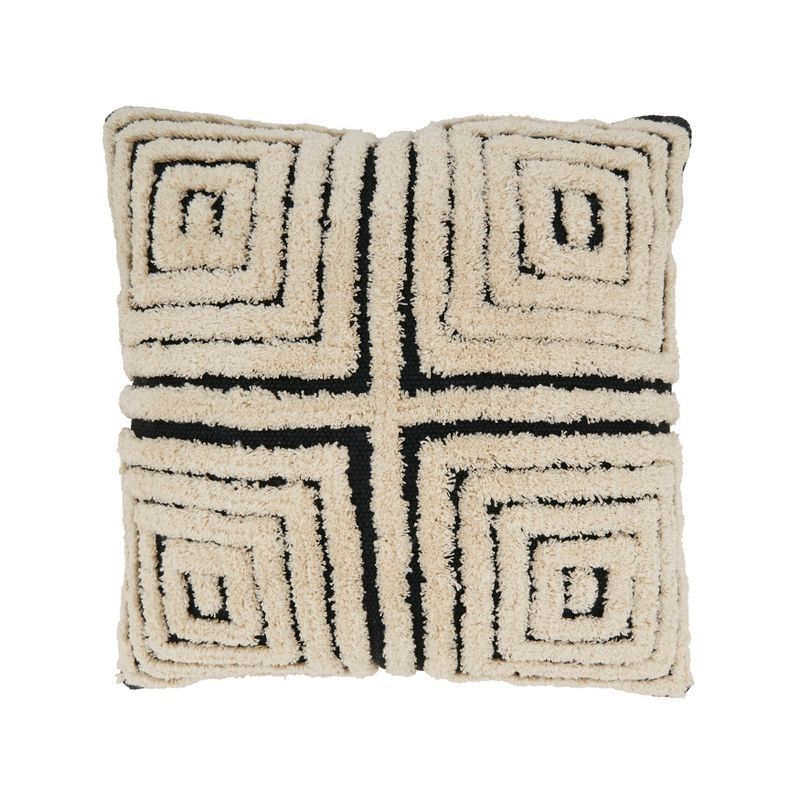 Geometric Bliss Black and Natural Cotton Tufted Pillow Cover, 20"x20"