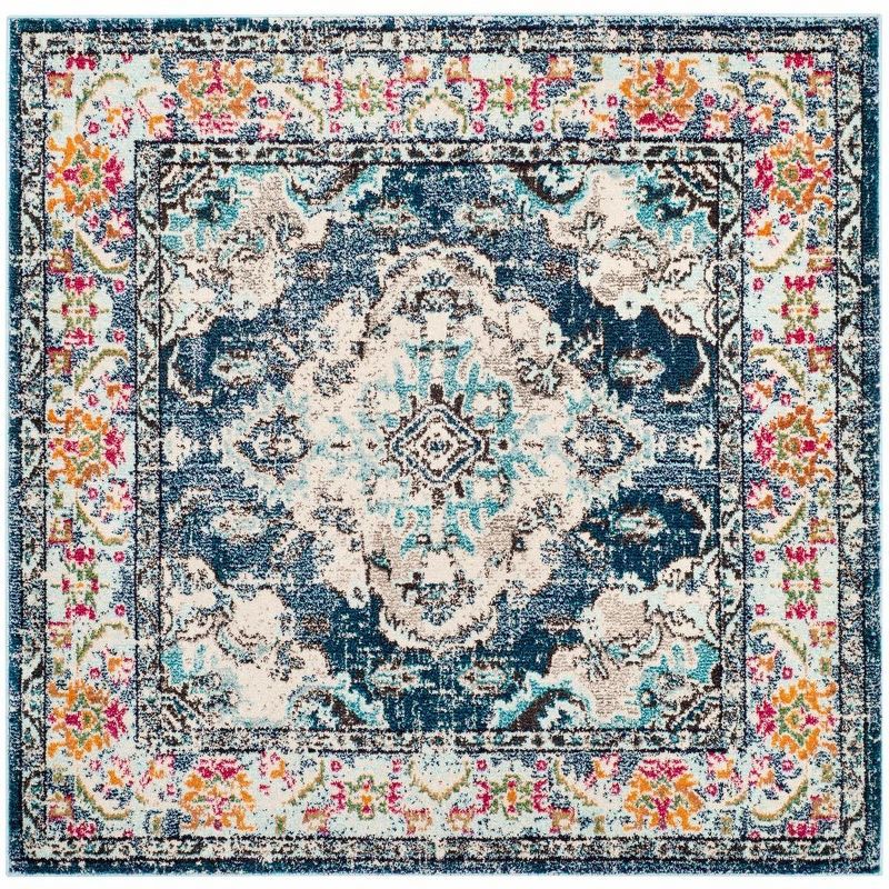 Light Blue Synthetic Square Reversible Area Rug, 3' x 3'