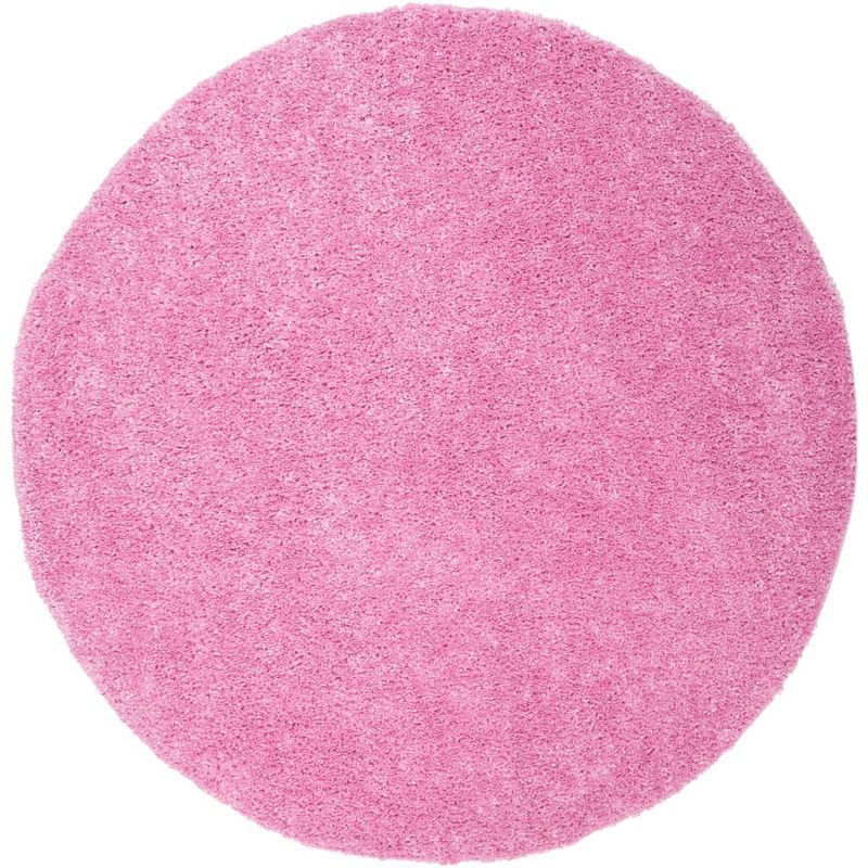 August Pink Round Shag Synthetic Area Rug