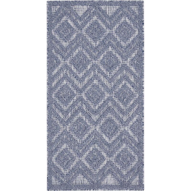 Denim Blue Diamond Design Indoor/Outdoor Synthetic Area Rug