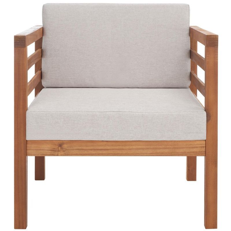 Natural Wood and Light Grey Cushioned Outdoor Armchair