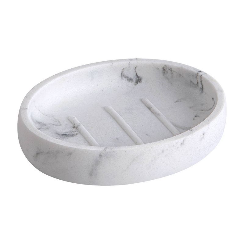 Savannah White and Gray Resin Marble Soap Dish