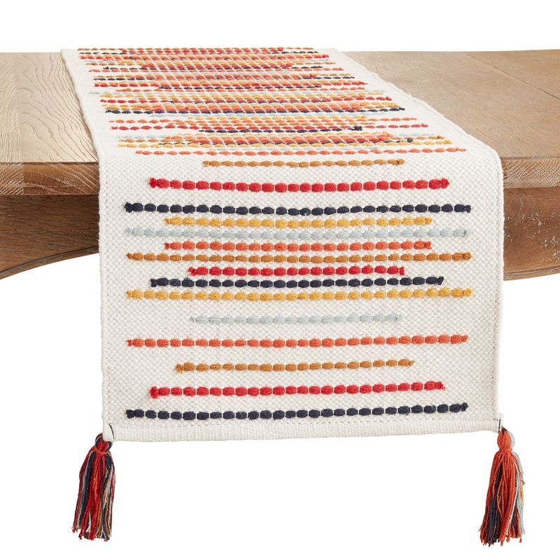 Multicolor Cotton Chunky Striped Table Runner with Tassels