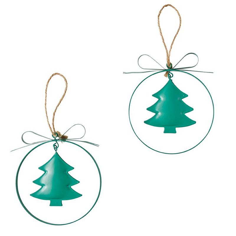 Green Metal Holiday Tree Hanging Ornaments Set