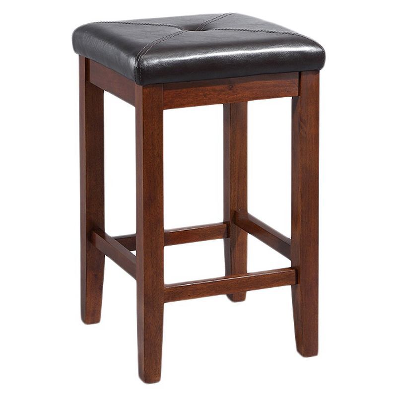 Vintage Mahogany 24" Backless Wood and Leather Counter Stools