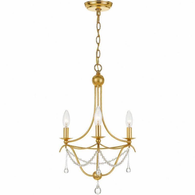 Elegant Antique Gold Mini Chandelier with Clear Glass Beads - 3 Light