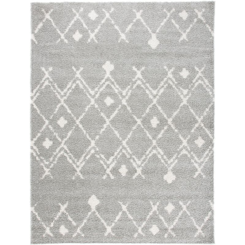 Light Grey and Cream Synthetic Shag Area Rug 6' x 9'