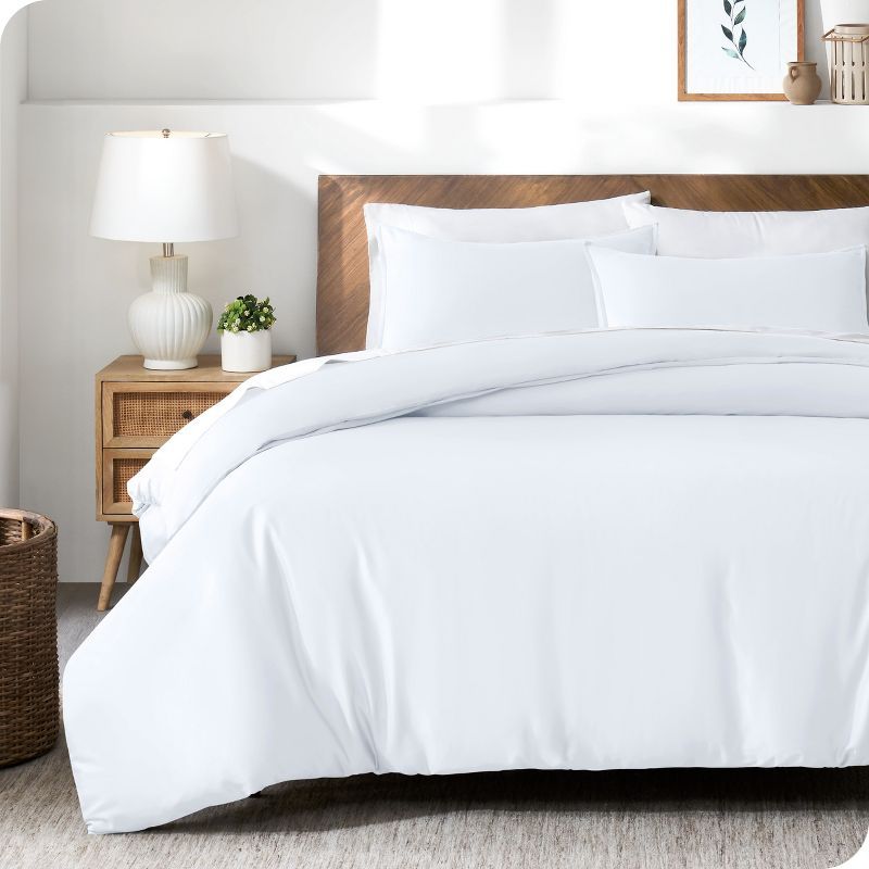 Twin/Twin XL White TENCEL Lyocell Duvet Cover Set with Button Closure