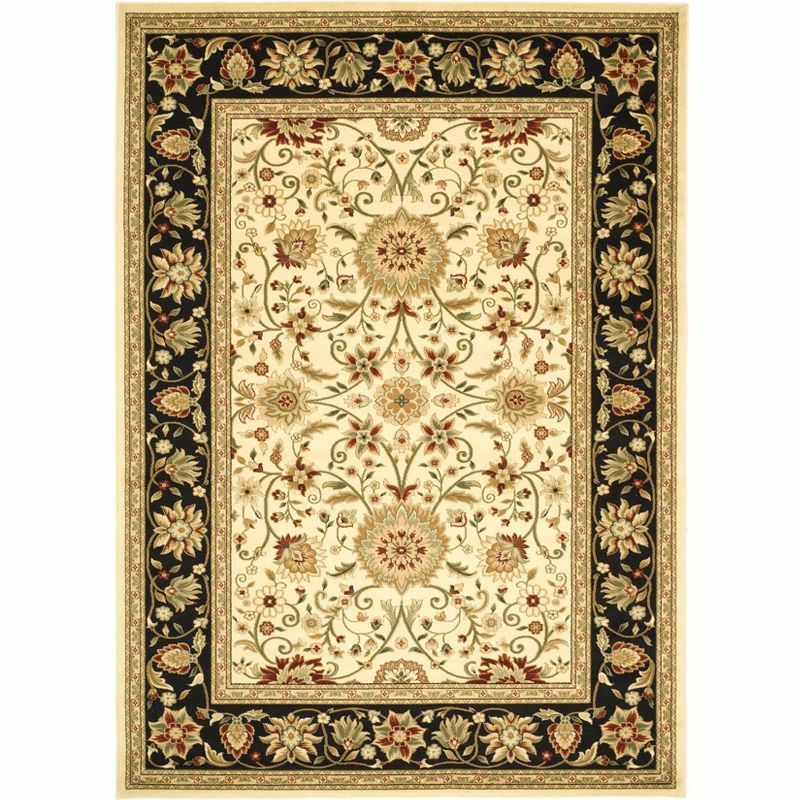 Ivory and Black Floral Rectangular Synthetic Area Rug