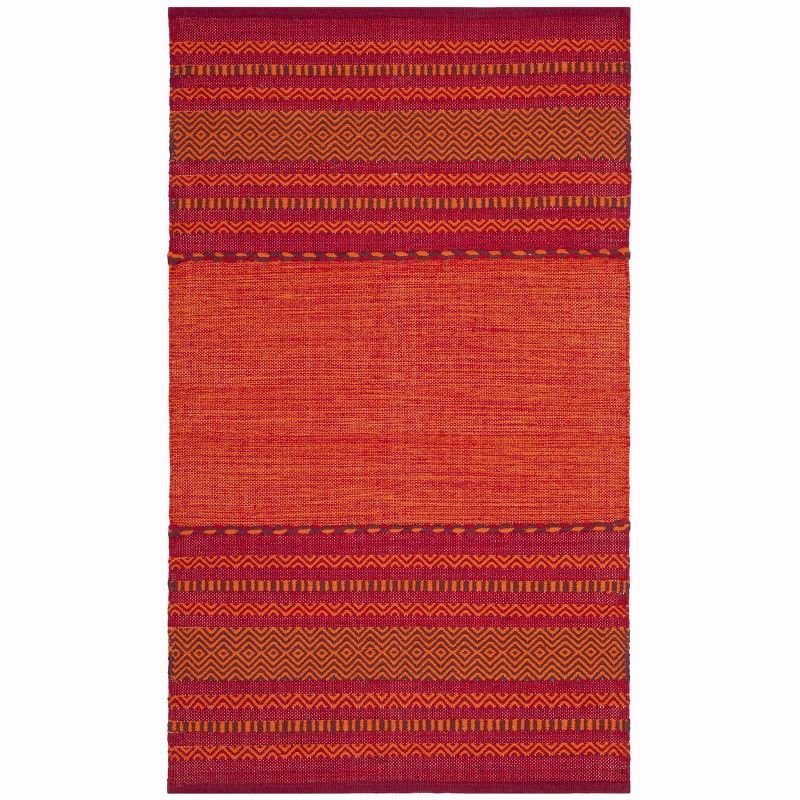 Coastal Charm Hand-Woven Orange Stripe Cotton Area Rug 3' x 5'