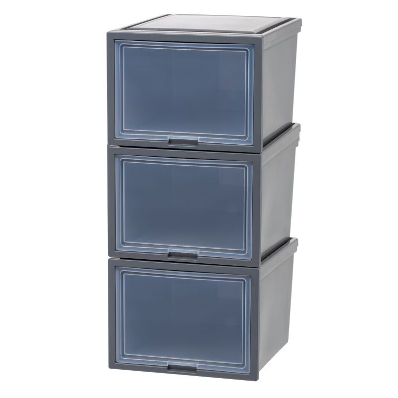 Gray Stackable Plastic Storage Chest with Flip-Up Doors, 3 Pack