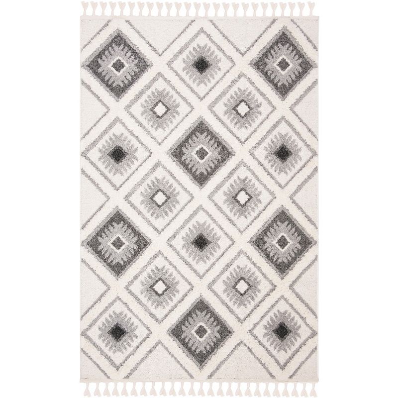 Ivory/Grey Diamond Braided 4' x 6' Handmade Shag Rug