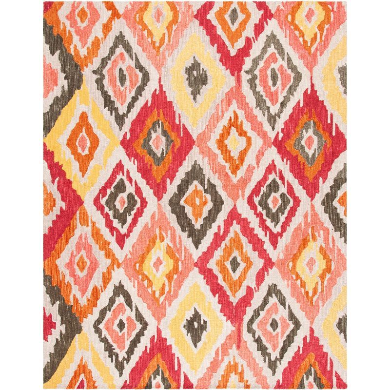 Hand-Tufted Red and Beige Wool Ikat Area Rug