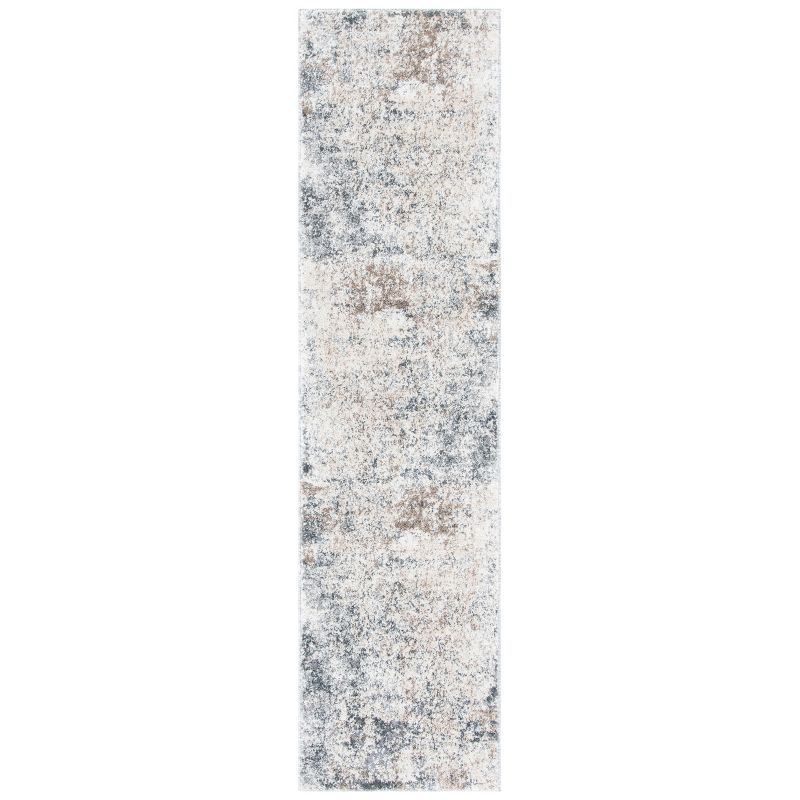 Ivory and Gray Abstract Stain-Resistant Runner Rug