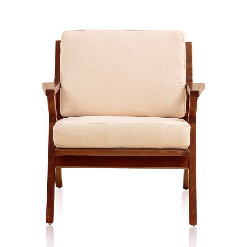 Martelle Cream and Amber Twill Weave Solid Ashwood Accent Chair