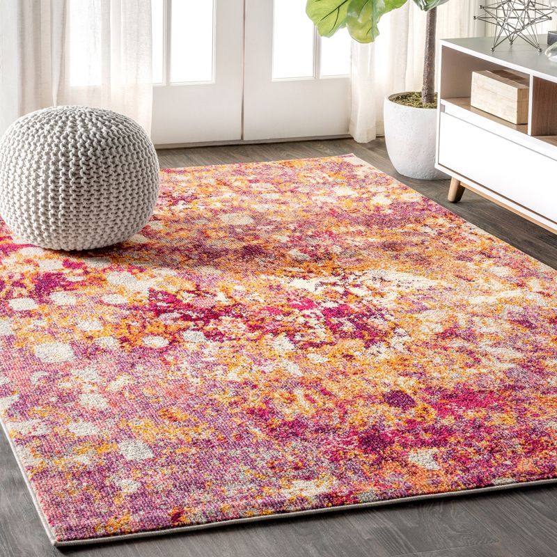 Pink and Orange Abstract Modern Area Rug, 8 ft x 10 ft