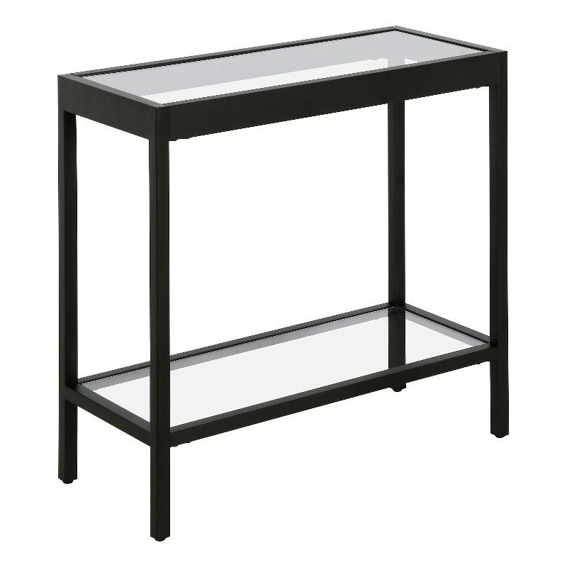 24" Blackened Bronze Rectangular Metal and Glass Side Table