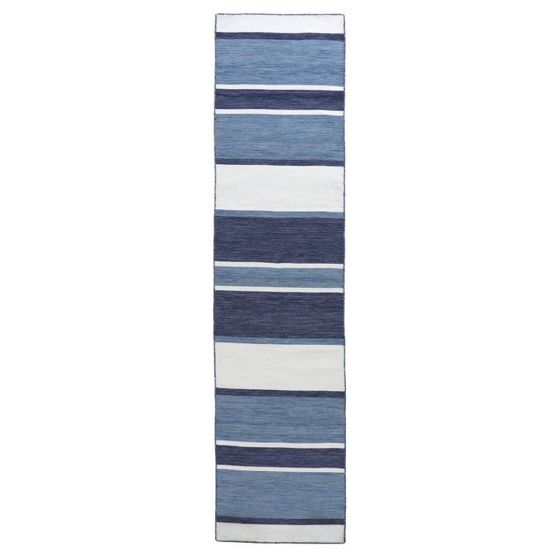 Coastal Stripe Navy Synthetic 2' x 8' Reversible Outdoor Runner Rug