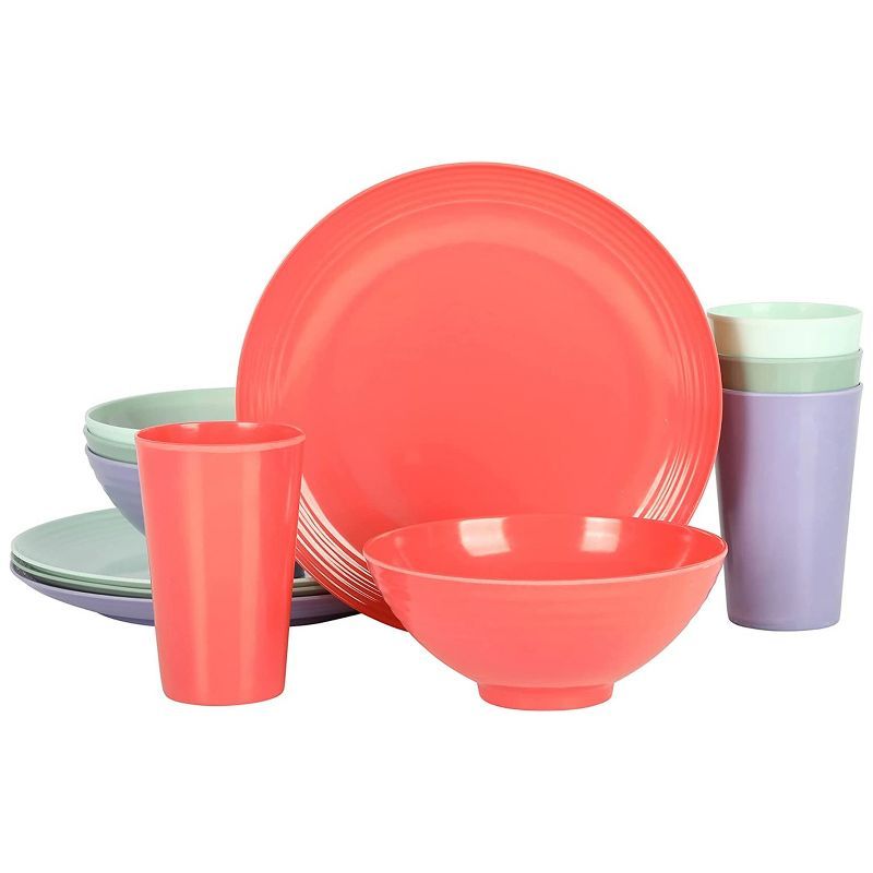 Zelly 12-Piece Assorted Color Melamine Dinnerware Set, Service for 4