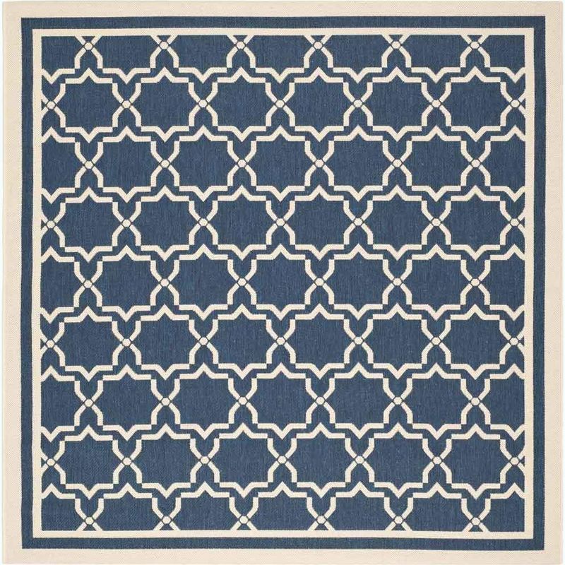 Navy and Beige Geometric Square Indoor/Outdoor Area Rug