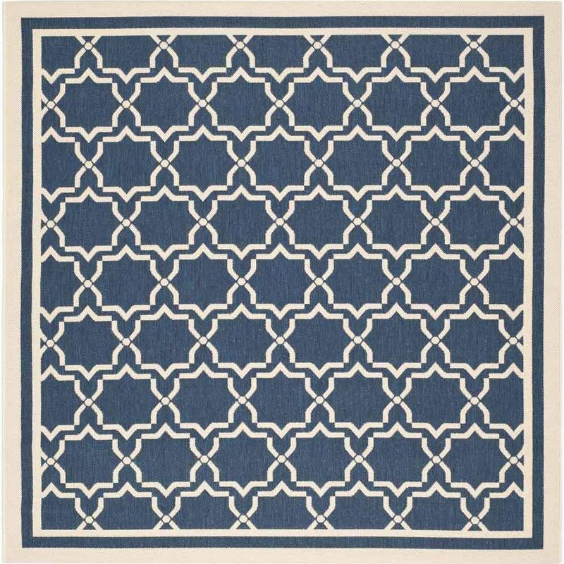 Navy and Beige Geometric Square Indoor/Outdoor Area Rug