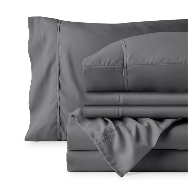 Gray Full-XL Microfiber Deep Pocket 6-Piece Sheet Set