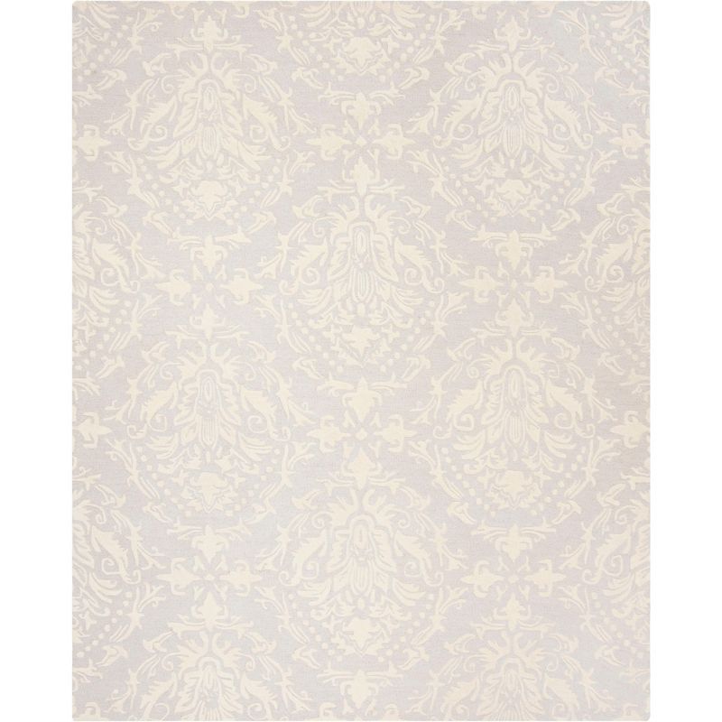 Light Grey and Ivory 8' x 10' Floral Wool Area Rug