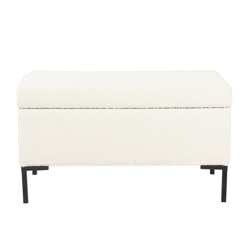 Cream Boucle Medium Storage Bench with Black Metal Legs