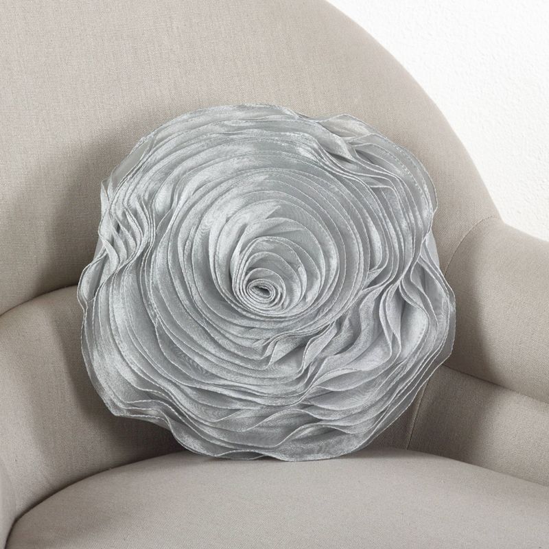 Silver Rose Design Poly Filled Square Throw Pillow