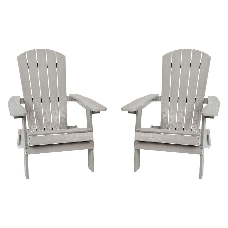 Gray Poly Resin Folding Adirondack Lounge Chairs with Arms