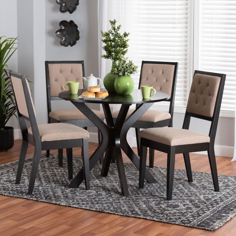 Mana Modern Sand Fabric and Dark Brown Wood 5-Piece Dining Set