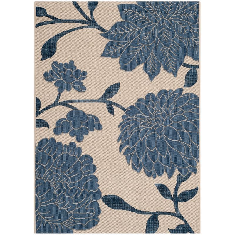 Blue and Beige Floral Outdoor Area Rug