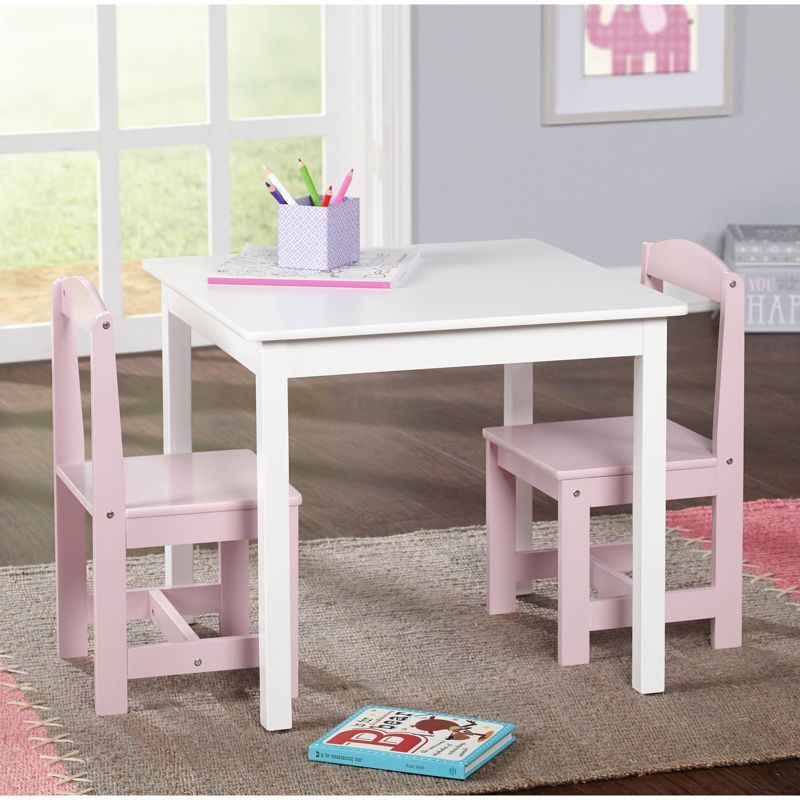 White and Pink Wooden Kids Table and Chair Set