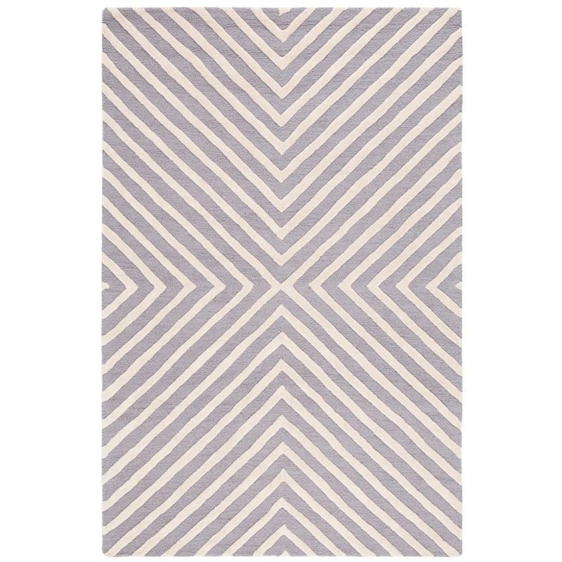 Handmade Silver and Ivory Wool 6' x 9' Geometric Area Rug