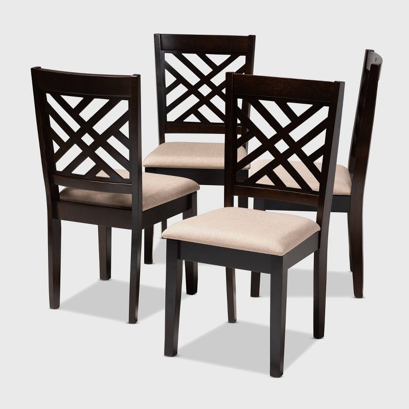 Caron Mahogany Rubberwood Dining Chairs with Lattice Back, Set of 4