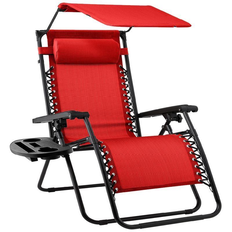 Crimson Red Folding Zero Gravity Recliner with Canopy and Tray