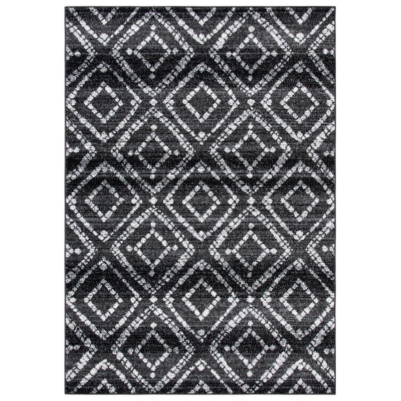 Ivory and Black Geometric Hand-knotted Synthetic Area Rug, 9' x 12'