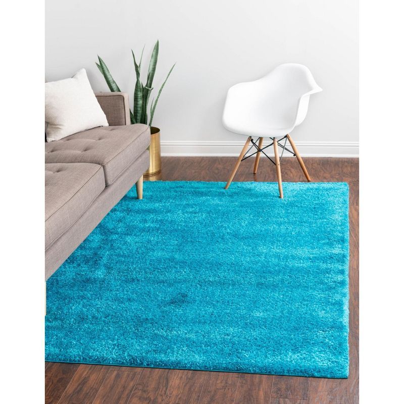 Turquoise Rectangular Solid Shag Synthetic Area Rug