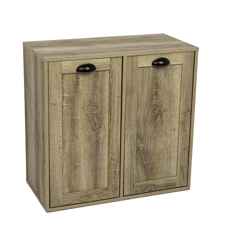 Oak Finish Tilt-Out Laundry Sorter Cabinet