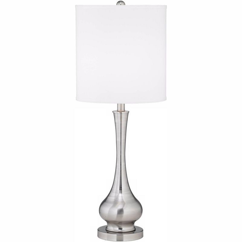 Brushed Nickel Gourd Table Lamp with White Fabric Shade