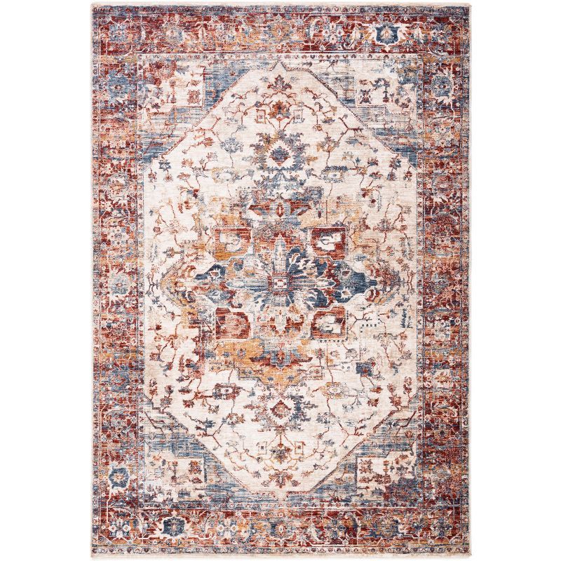 Ivory and Blue Rust 4' x 6' Synthetic Area Rug